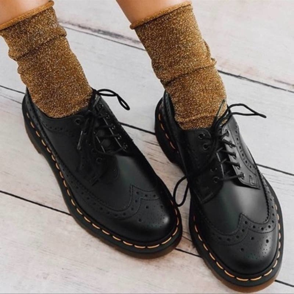 DR DOC MARTENS 3989 Smooth Leather Wing Tip Brogue Shoes in Black Size 5